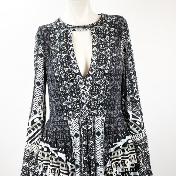 Free People 2 Womens Black Combo Tegan Border Print Boho Dress - Picture 3 of 7